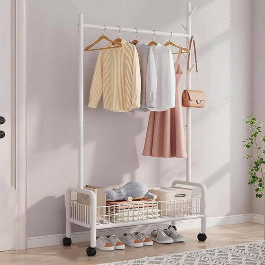 Adjustable Rolling Garment Rack with Storage Shelf 