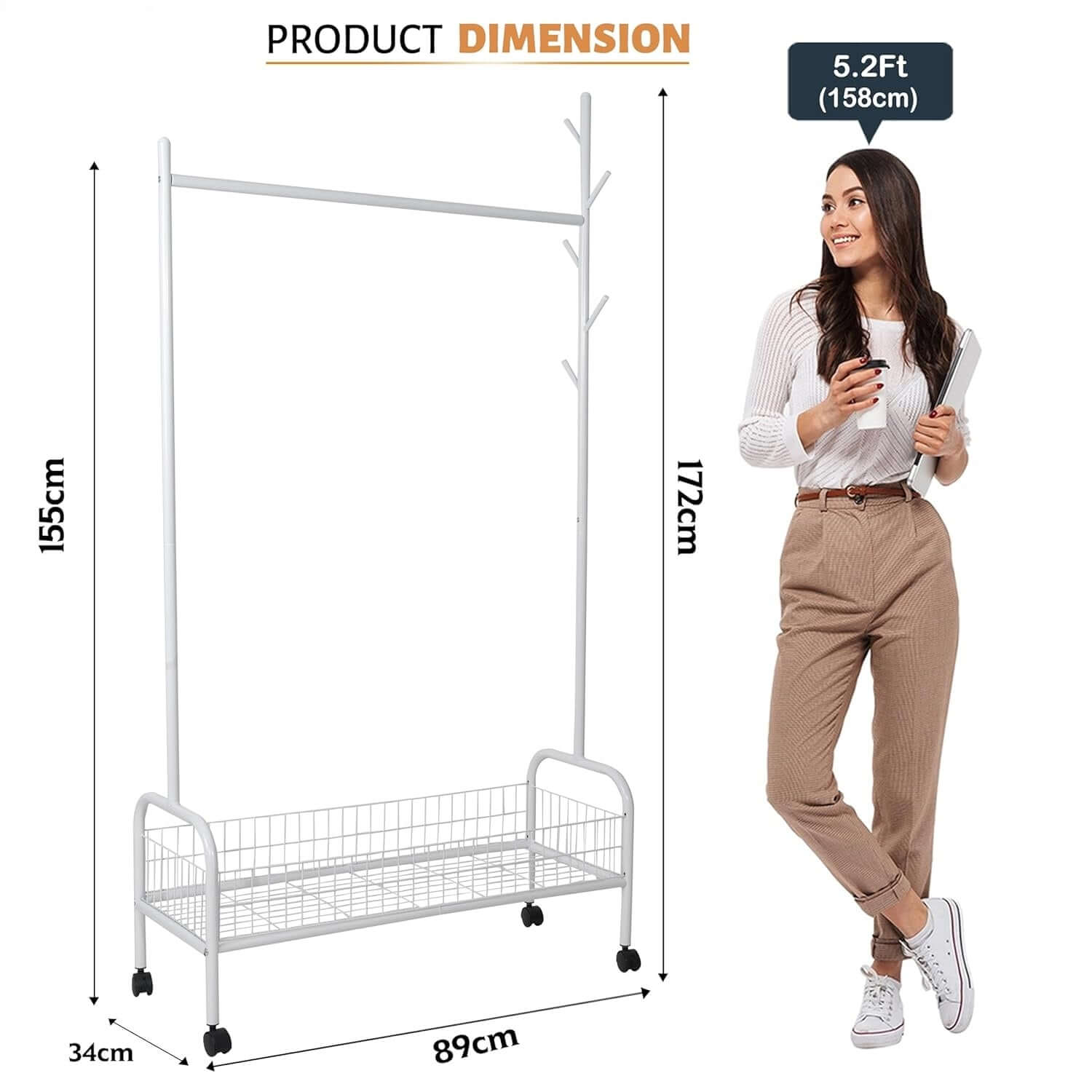 Adjustable Rolling Garment Rack with Storage Shelf 