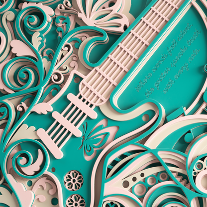 Handcrafted Multi-Layered Guitar Wall Art with Quote