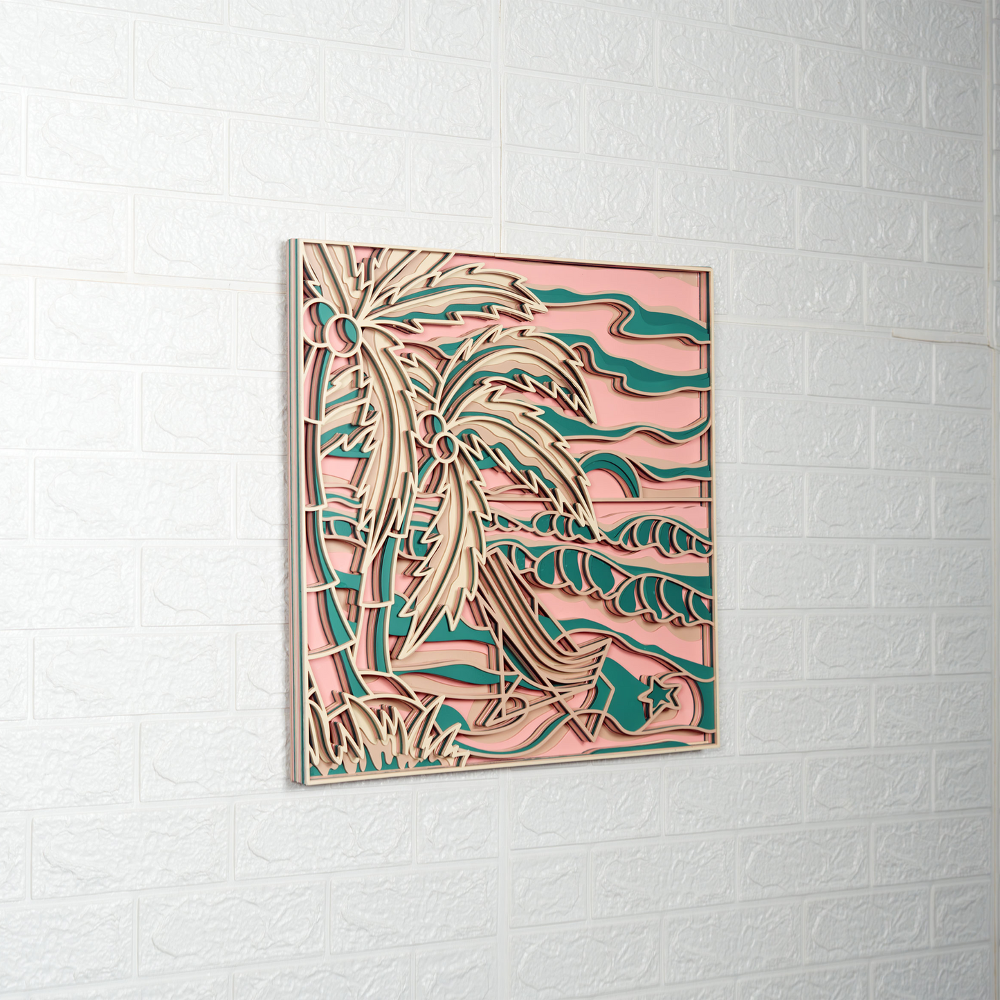 layered wood 'coastal sunset' wall art