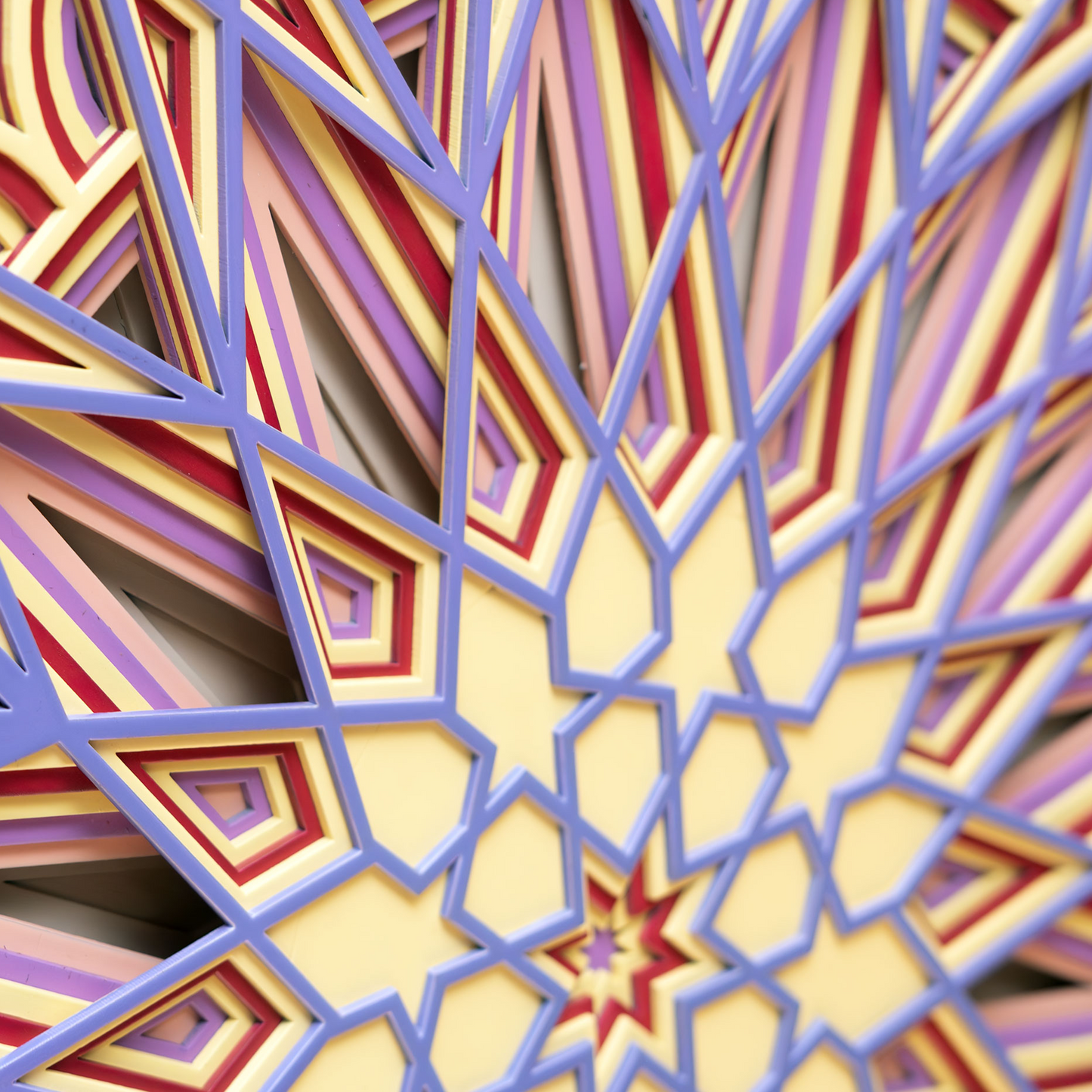 intricate layered wood 'radiant star' wall art