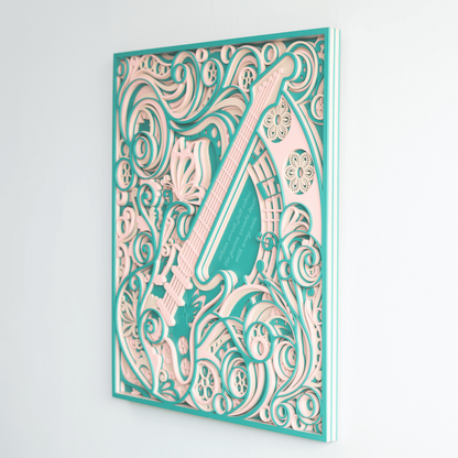 Handcrafted Multi-Layered Guitar Wall Art with Quote