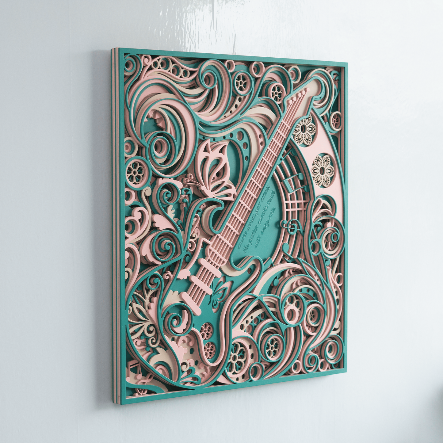 handcrafted multi-layered guitar wall art with quote