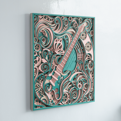 Handcrafted Multi-Layered Guitar Wall Art with Quote