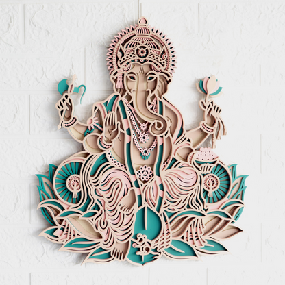 3D Layered Ganesh Wooden Wall Art