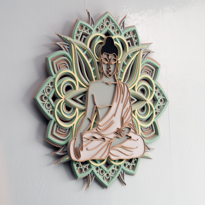 3D Layered Buddh Wooden Wall Art