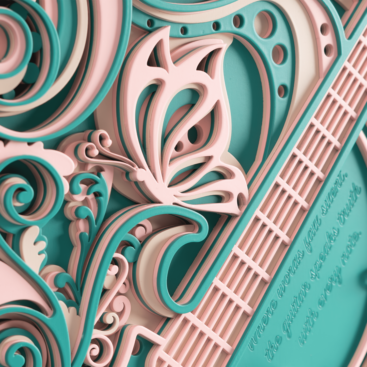 handcrafted multi-layered guitar wall art with quote