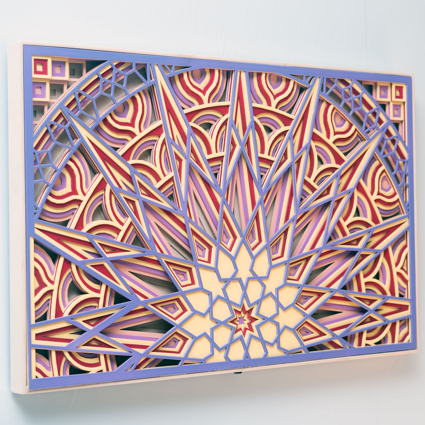 intricate layered wood 'radiant star' wall art