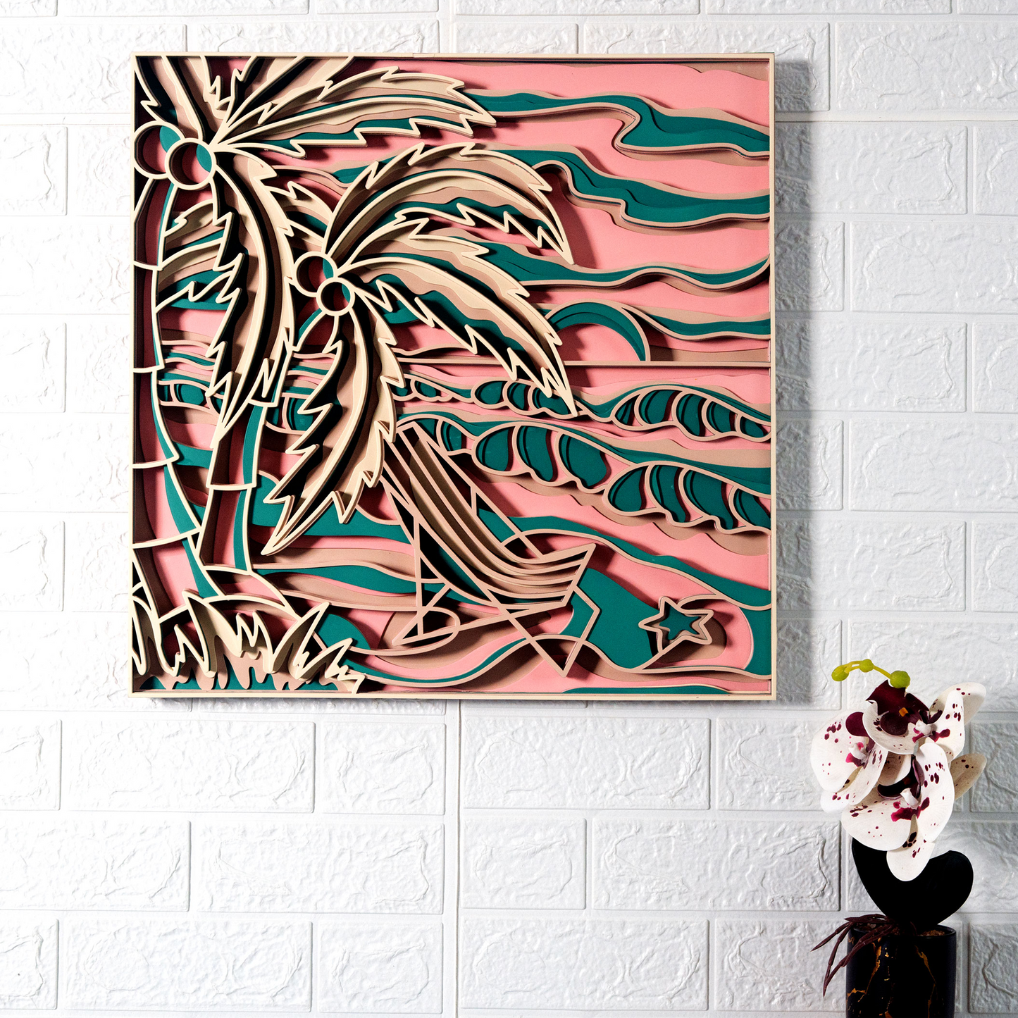 layered wood 'coastal sunset' wall art