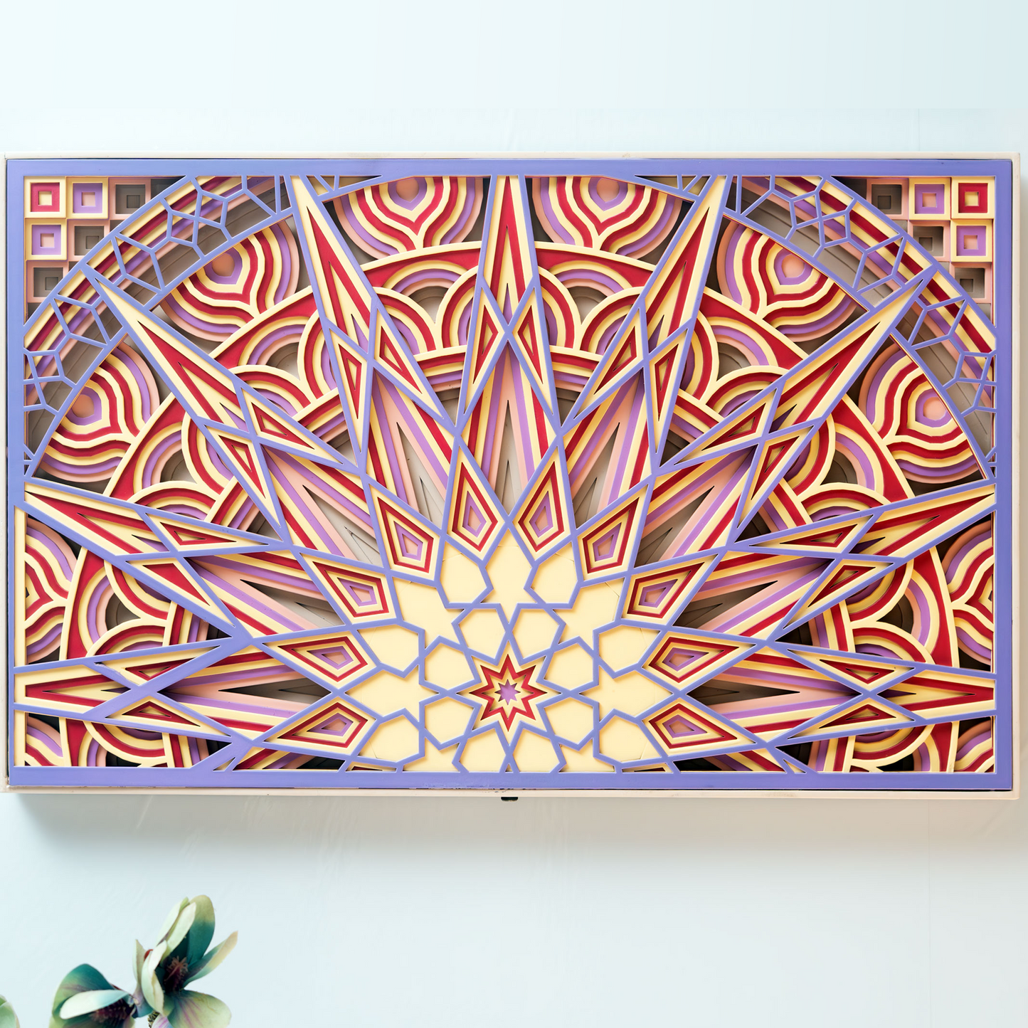intricate layered wood 'radiant star' wall art