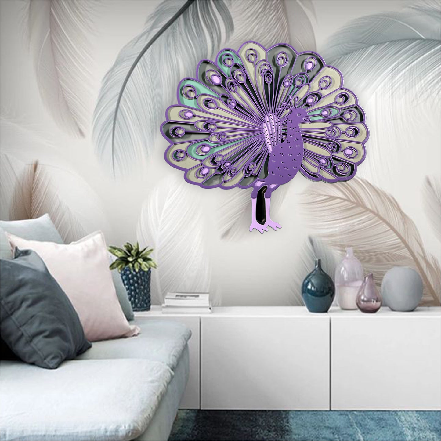 multi-layer wooden peacock wall art