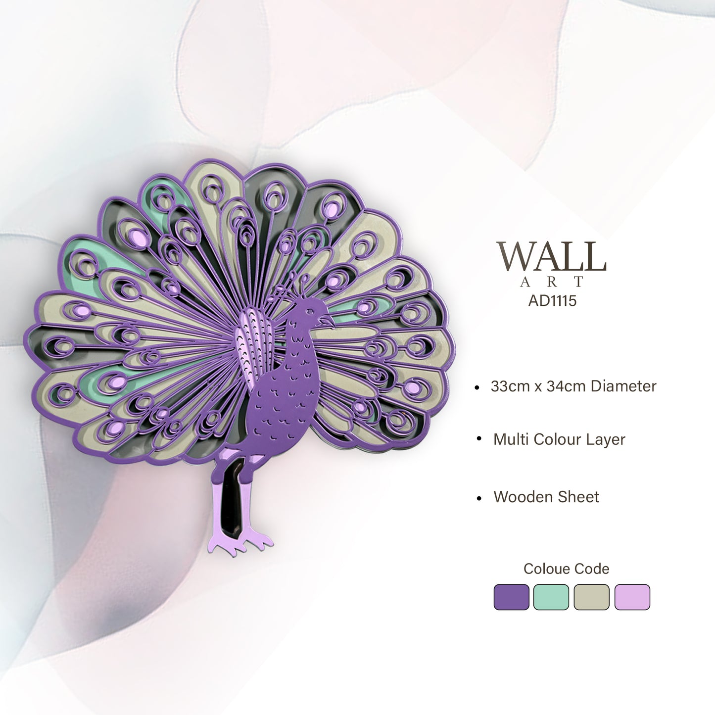 multi-layer wooden peacock wall art