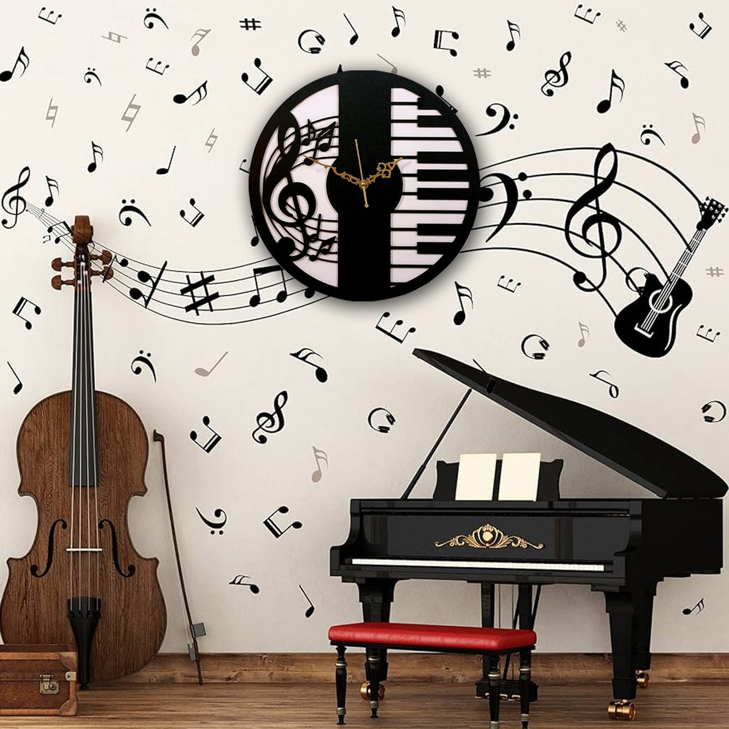musical piano wall clock