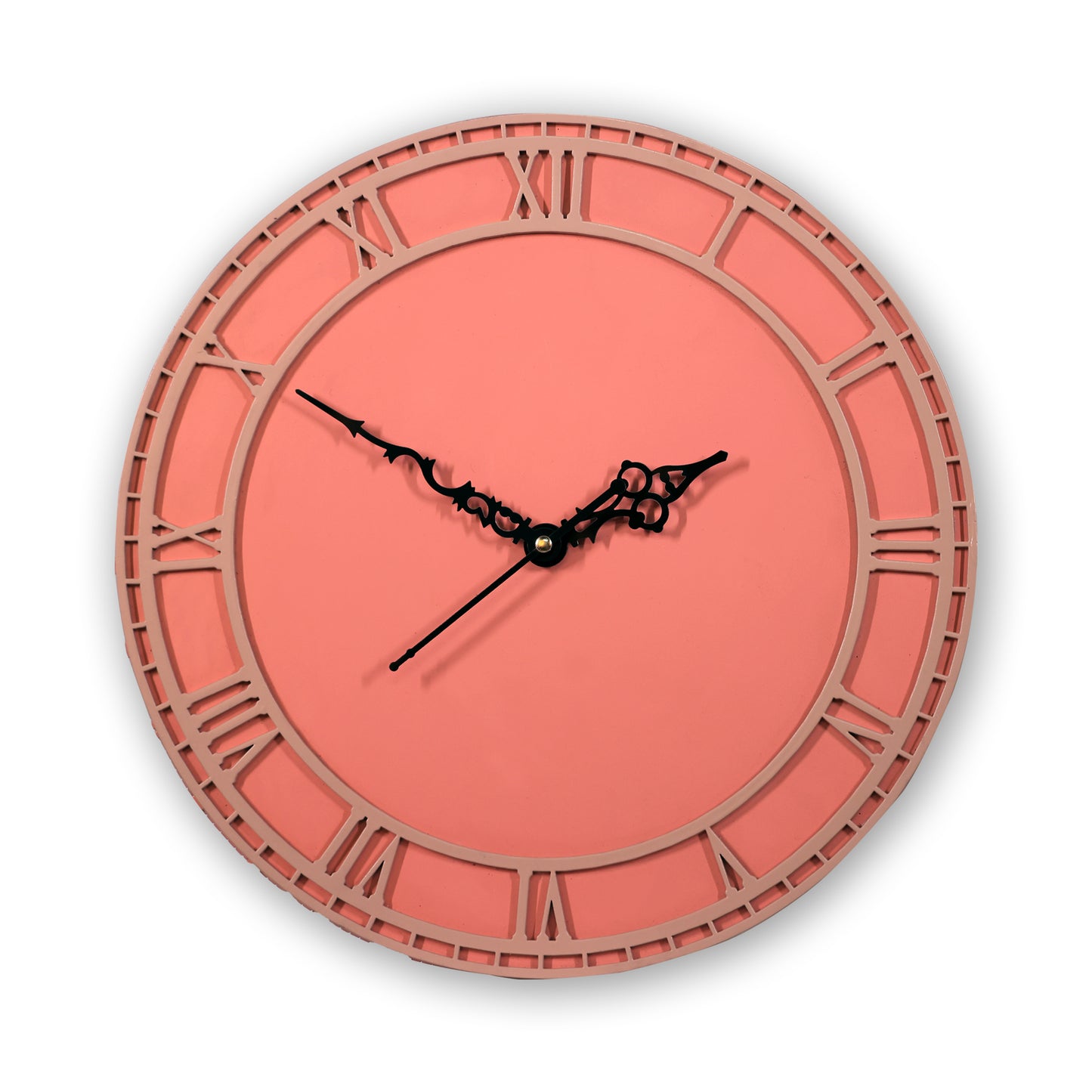 coral wooden wall clock with roman numerals