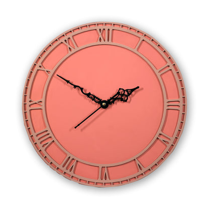 Coral Wooden Wall Clock with Roman Numerals