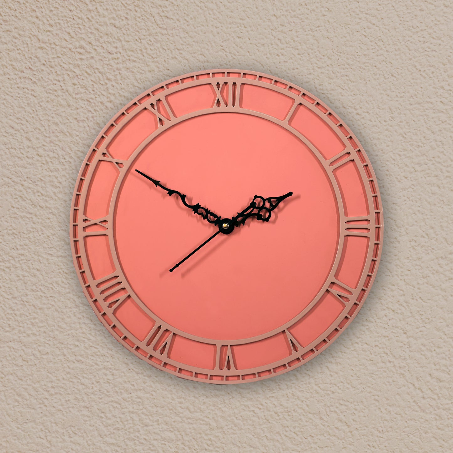 coral wooden wall clock with roman numerals
