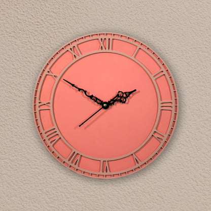 Coral Wooden Wall Clock with Roman Numerals