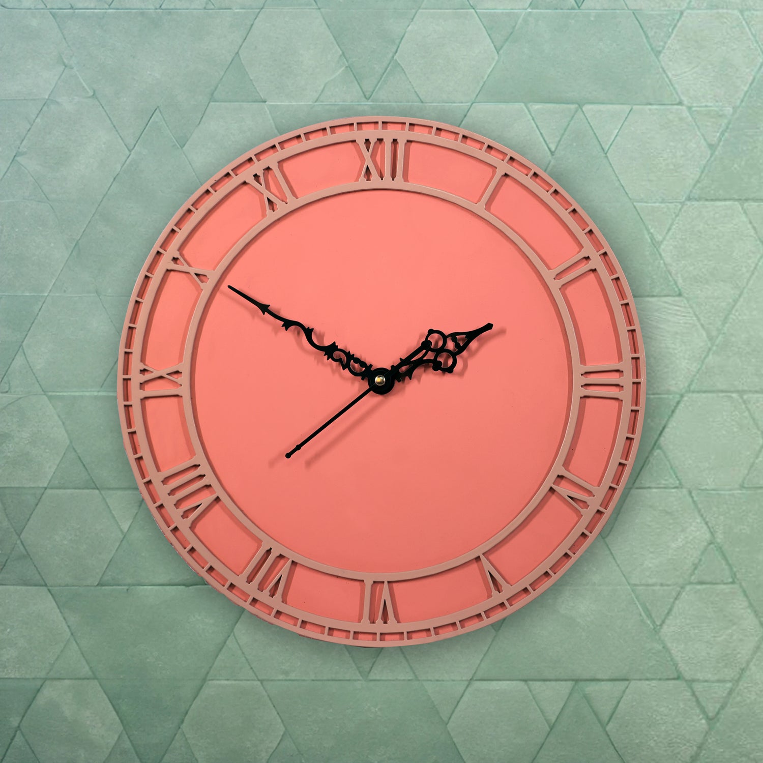 Coral Wooden Wall Clock with Roman Numerals