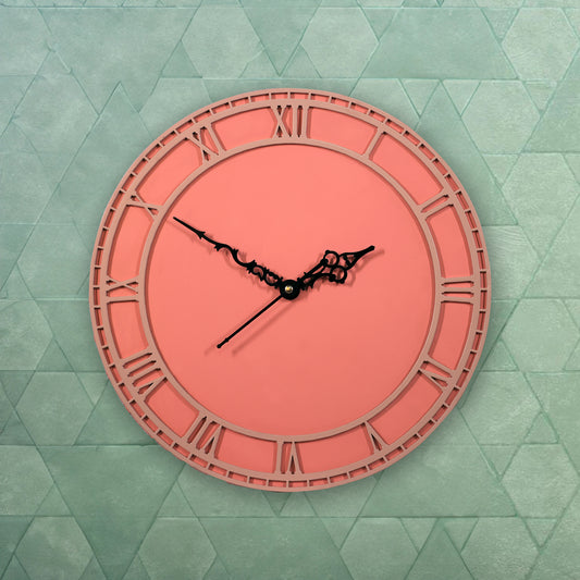 Coral Wooden Wall Clock with Roman Numerals