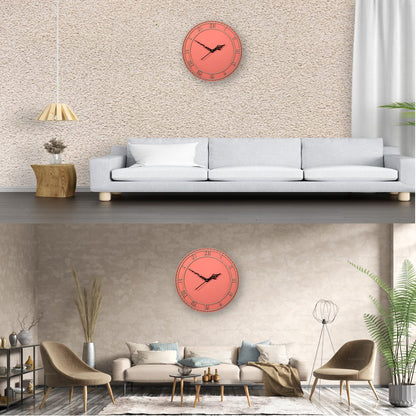 Coral Wooden Wall Clock with Roman Numerals
