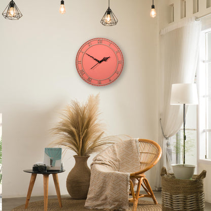 Coral Wooden Wall Clock with Roman Numerals