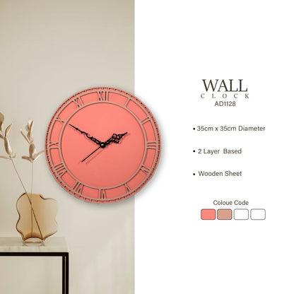 Coral Wooden Wall Clock with Roman Numerals