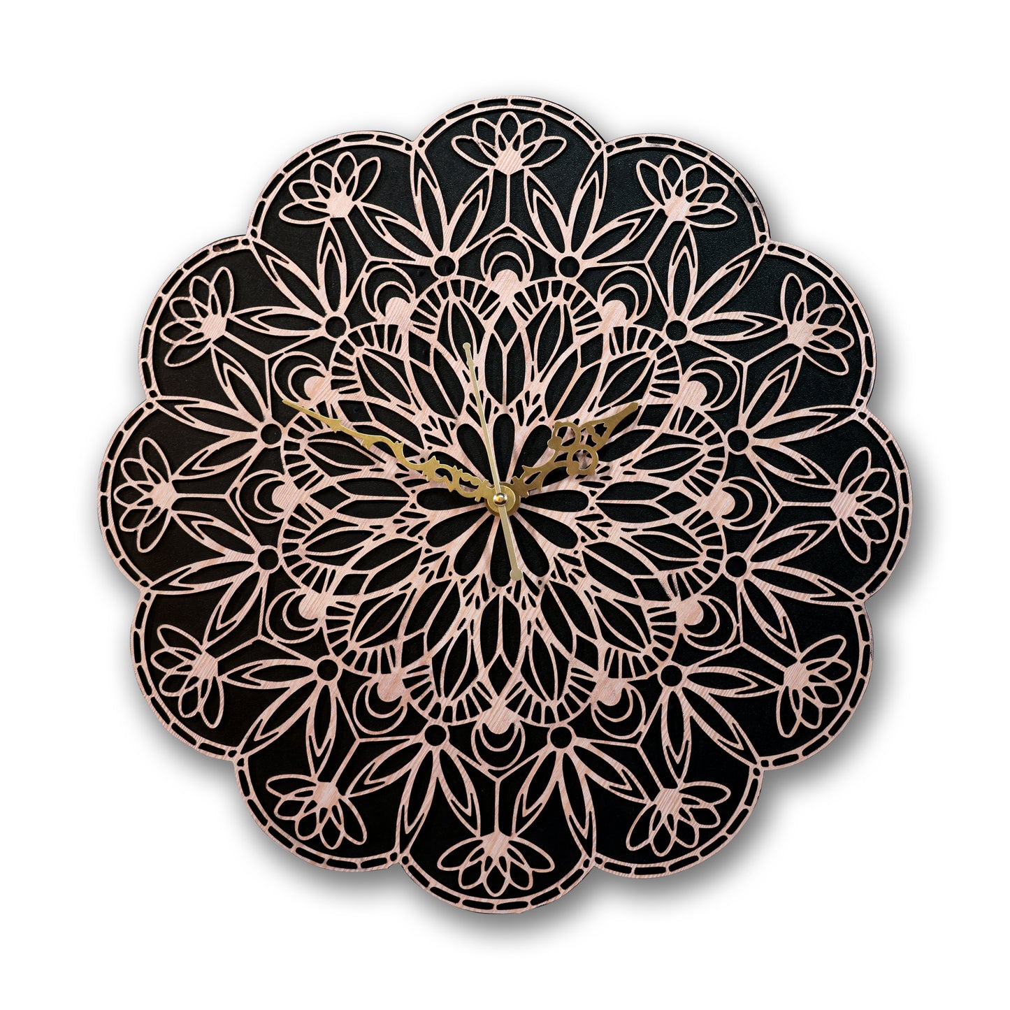floral mandala wooden wall clock