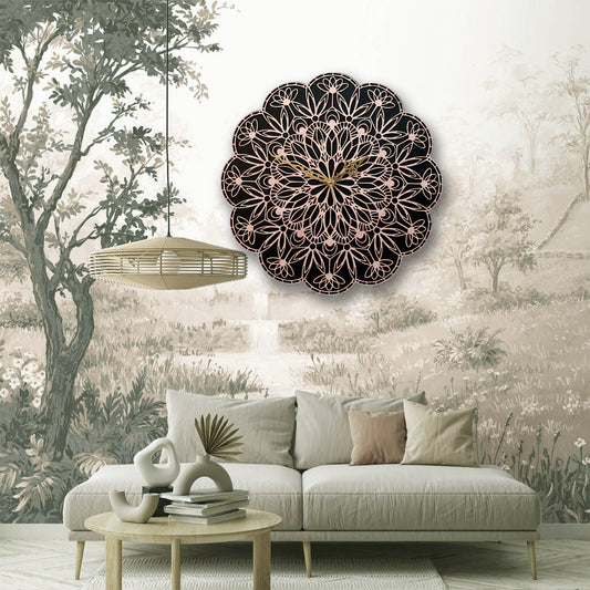 Floral Mandala Wooden Wall Clock