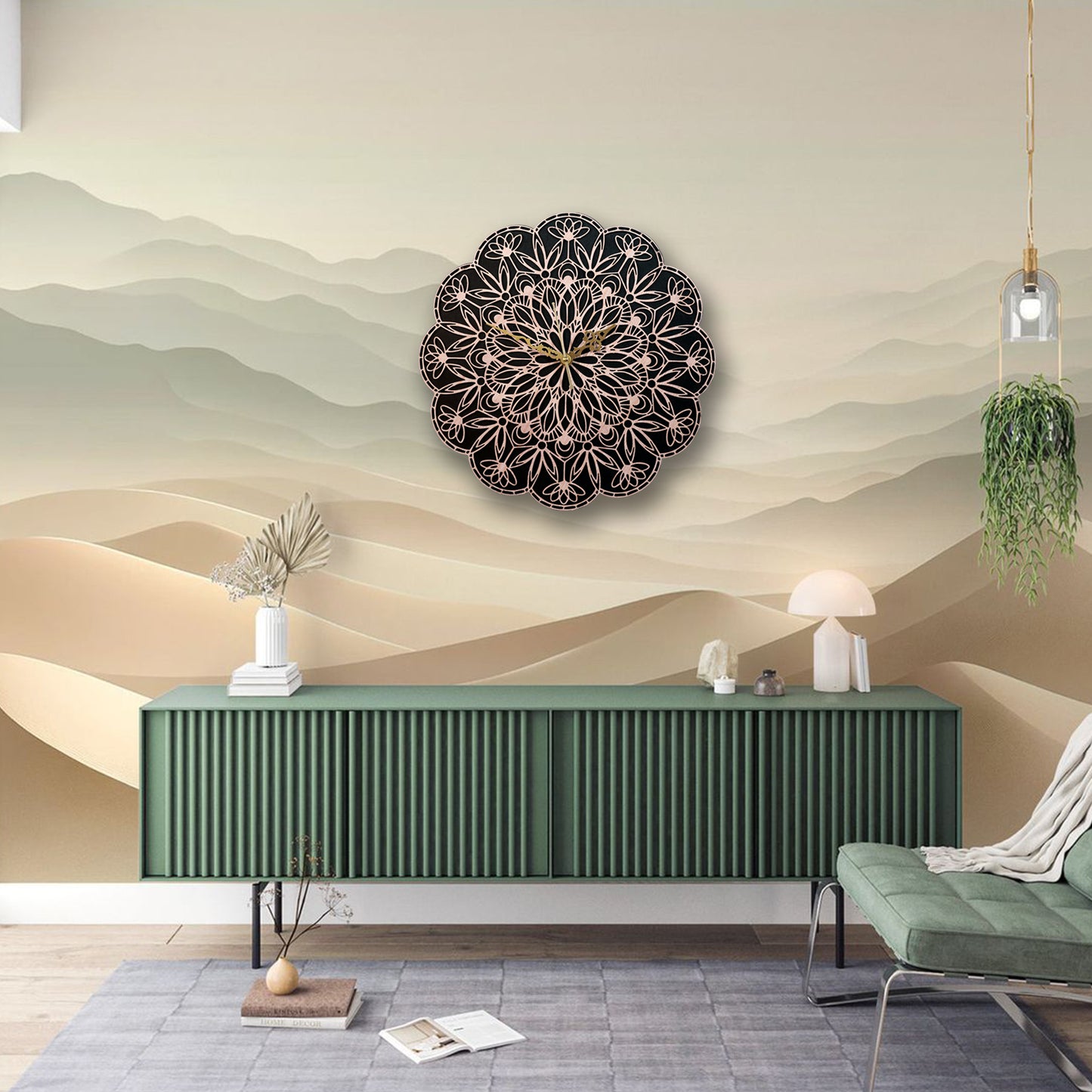 floral mandala wooden wall clock