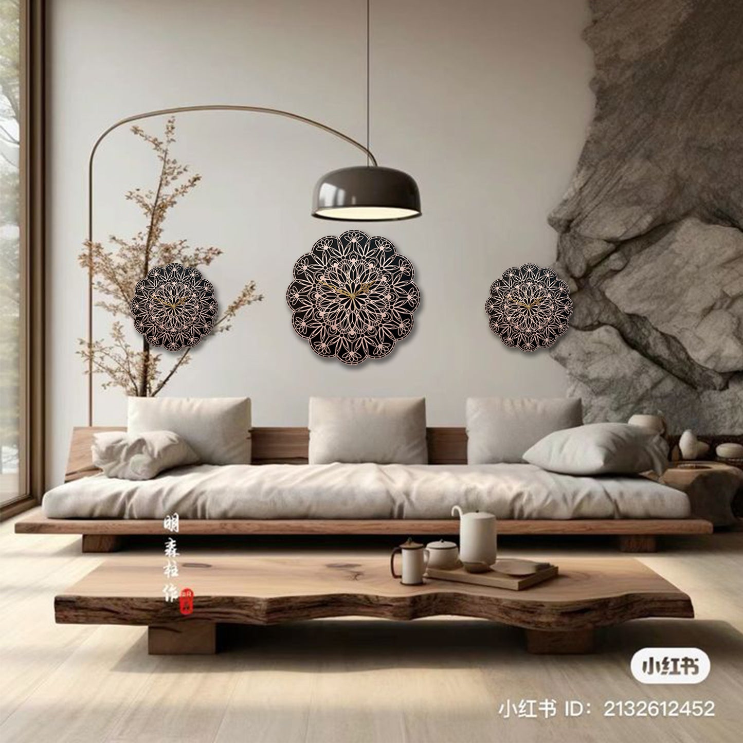 floral mandala wooden wall clock