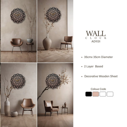 Floral Mandala Wooden Wall Clock