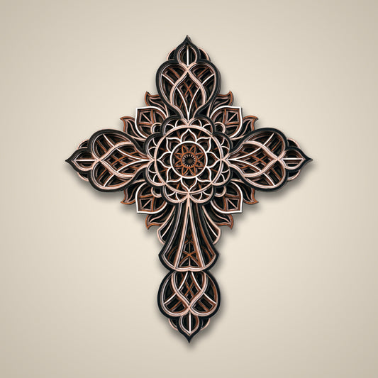 3D Multi-Layer Wooden Cross Wall Art Decor | Mandala Design