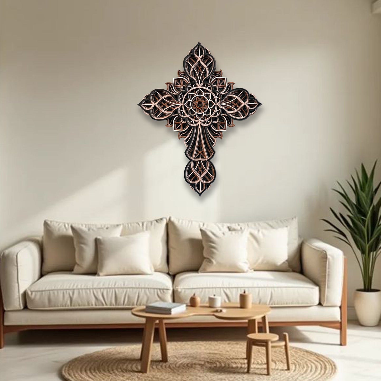 3d multi-layer wooden cross wall art decor | mandala design
