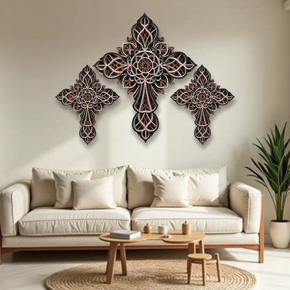 3D Multi-Layer Wooden Cross Wall Art Decor | Mandala Design