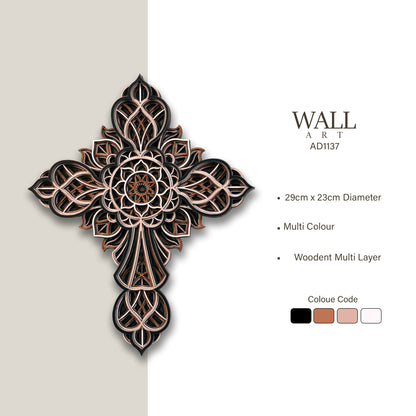 3D Multi-Layer Wooden Cross Wall Art Decor | Mandala Design