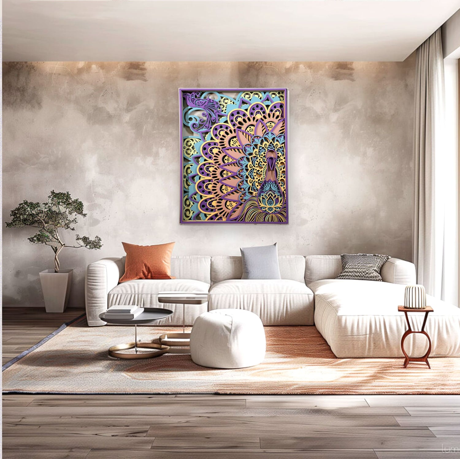 Majestic Peacock Mandala Shadow Box