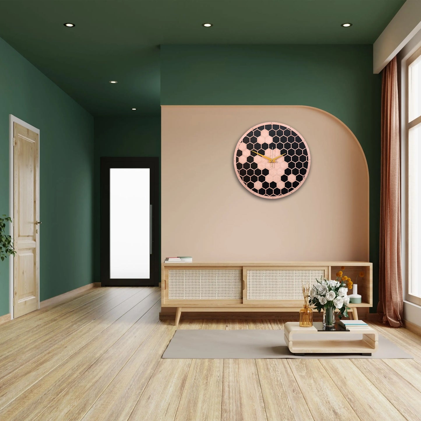 honeycomb wooden wall clock
