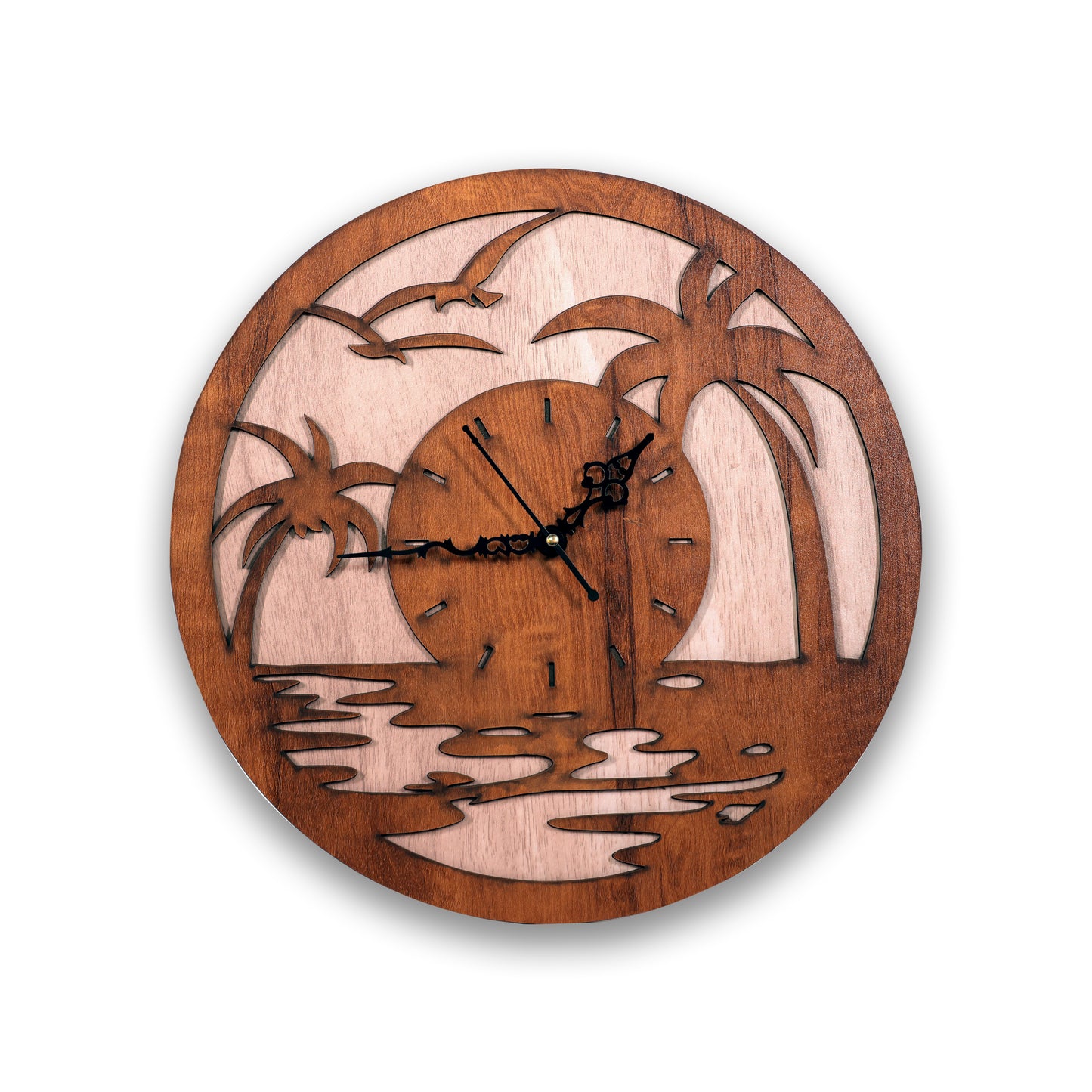 sunset palm tree wooden wall clock