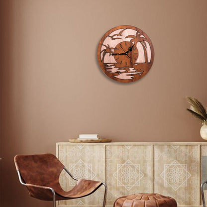 Sunset Palm Tree Wooden Wall Clock