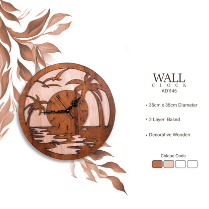 Sunset Palm Tree Wooden Wall Clock