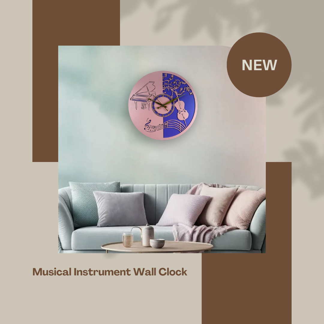 Elegant Musical Wall Clock – Piano & Violin Design