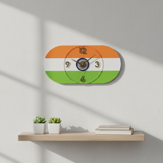 Tiranga Flag Wall Clock with Silent Sweep Quartz | Indian Tricolor Decor