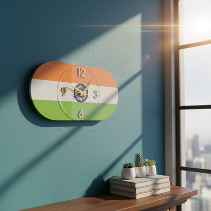 Tiranga Flag Wall Clock with Silent Sweep Quartz | Indian Tricolor Decor