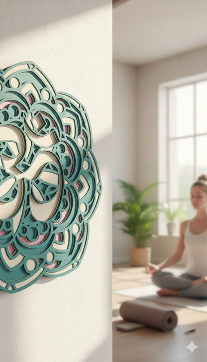3D Layered Om Mandala Wall Art – 12" Hand-Finished MDF Wood Decor with Premium PU Polish