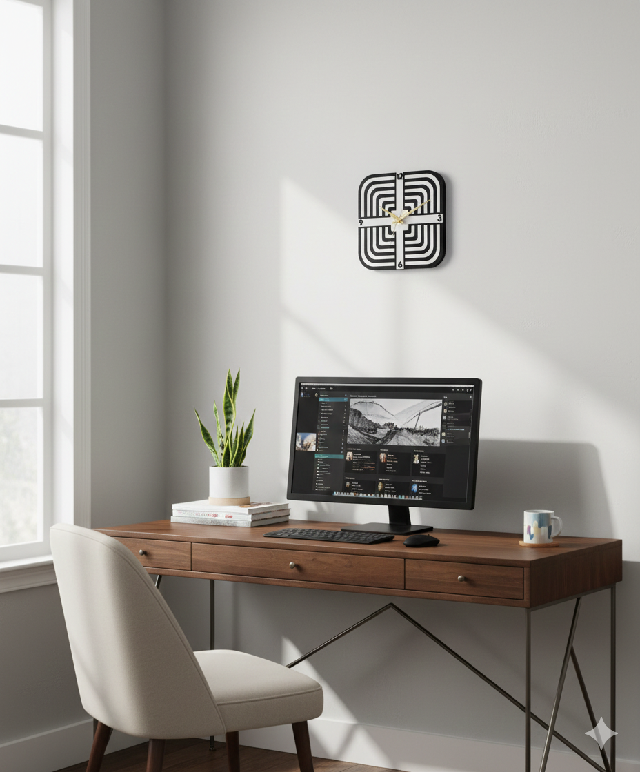 30cm square monochrome maze wall clock - acrylic & mdf craftsmanship