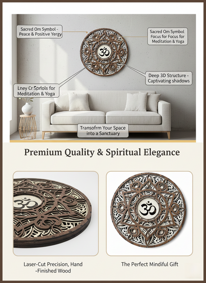 3D Layered Om Mandala Wooden Wall Art – 30cm Handcrafted MDF Spiritual Decor for Home & Meditation Room