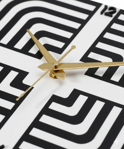 30cm Square Monochrome Maze Wall Clock - Acrylic & MDF Craftsmanship
