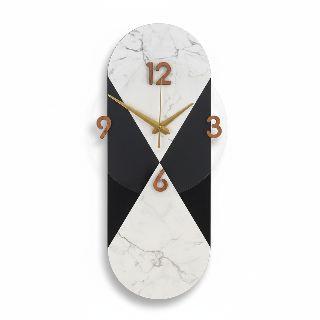 modern marble & black vertical statement wall clock