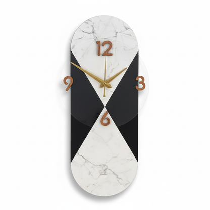 Modern Marble & Black Vertical Statement Wall Clock