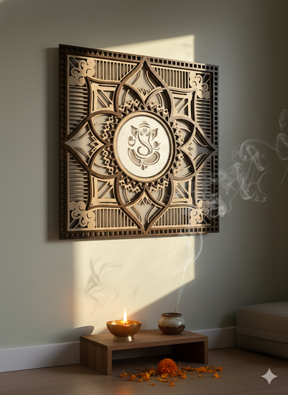 3D Wooden Ganesha Mandala Wall Art